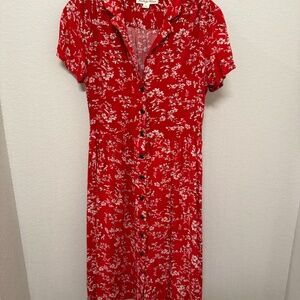 Indigo Rose Red Floral Button-Front Midi Dress (Size -S)
